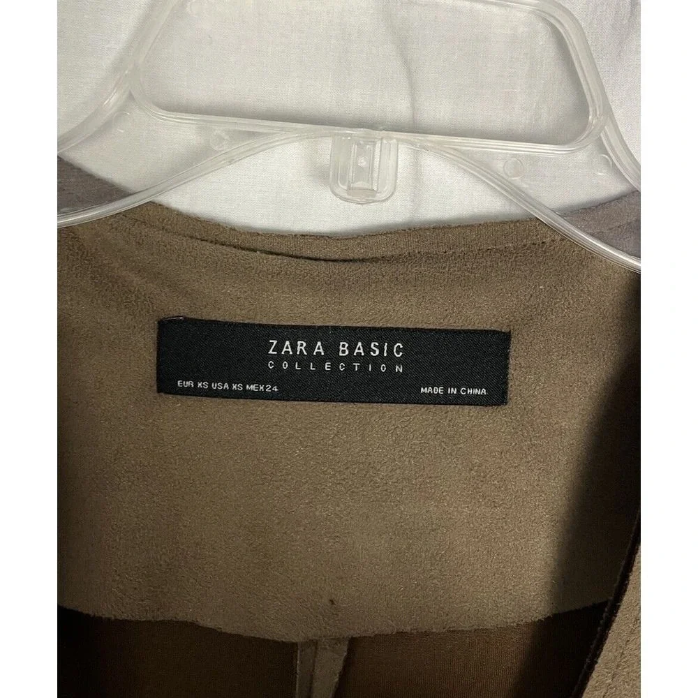 Zara Basic Faux‎ Suede Coat Size XS Long Sleeve Tan Open Front Oversized Jacket
